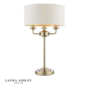 Laura Ashley Sorrento 3 Light Table Lamp Matt Antique Brass With Natural Shade