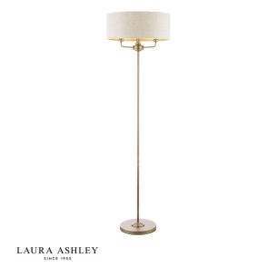 Laura Ashley Sorrento 3 Light Floor Lamp Matt Antique Brass With Natural Shade