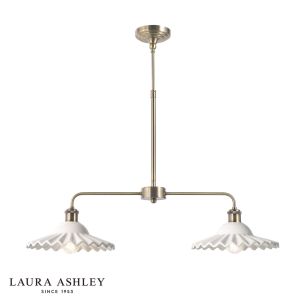 Laura Ashley Beca 2 Light Bar Pendant White Ceramic and Antique Brass
