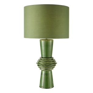 Lagle Table Lamp Green Ceramic and Antique Brass With Shade