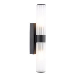 Lars 2 Light Bathroom Wall Light Matt Black and White Frosted Acrylic IP44