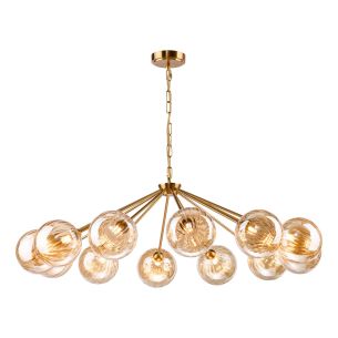 Liora 12 Light Pendant Antique Gold and Amber Ribbed Glass