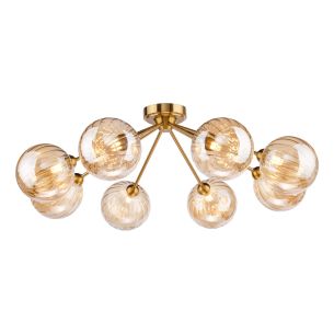 Liora 8 Light Semi-Flush Antique Gold and Amber Ribbed Glass