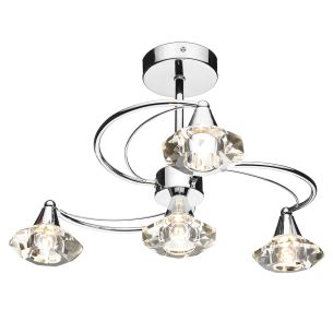 Luther 4 Light Semi-Flush Polished Chrome and Crystal