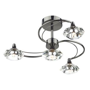 Luther 4 Light Semi-Flush Polished Black Chrome and Crystal