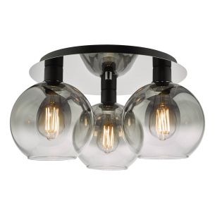 Lycia 3 Light Flush Matt Black Smoked Ombre Glass 