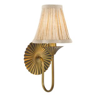 Lydian Wall Light Antique Bronze With Linen Scalloped Pleated Shade