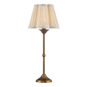 Lydian Table Lamp Antique Bronze With Linen Scalloped Pleated Shade