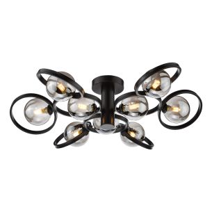 Lynette 9 Light Semi-Flush Satin Black With Smoked Glass