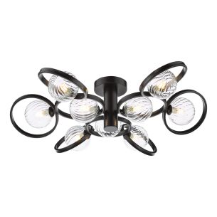 Lynette 9 Light Semi-Flush Satin Black With Twisted Glass