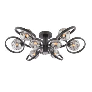 Lynette 9 Light Semi-Flush Satin Black With Closed Organic Smoked Glass