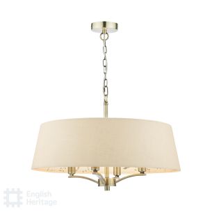 Marble Hill 4 Light Shadelier Antique Brass and Taupe With Shade