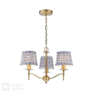 Marble Hill 3 Light Armed Pendant Aged Brass and Blue With Shade