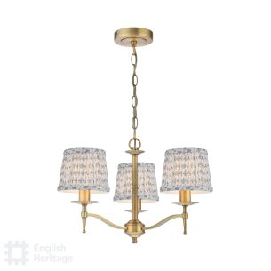 Marble Hill 3 Light Armed Pendant Aged Brass and Grey With Shade