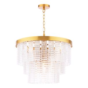Moesha 6 Light Pendant Natural Brass and Ribbed Glass