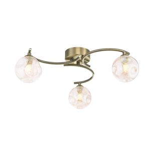 Nakita 3 Light Semi Flush Antique Brass With Closed Organic Amber Glass