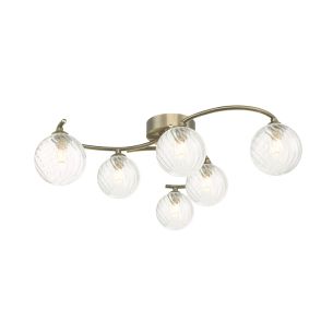 Nakita 6 Light Semi Flush Antique Brass With Twisted Glass