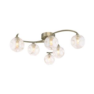 Nakita 6 Light Semi Flush Antique Brass With Closed Organic Amber Glass