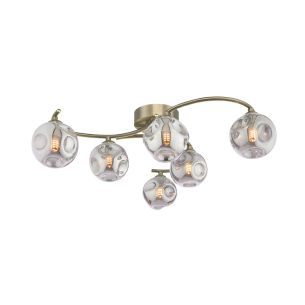 Nakita 6 Light Semi Flush Antique Brass With Closed Organic Smoked Glass