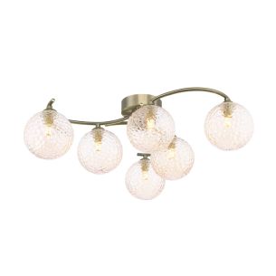Nakita 6 Light Semi Flush Antique Brass With Amber Hammered Glass