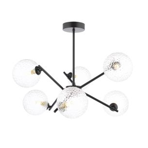 Naron 6 Light Semi-Flush Satin Black With Clear Hammered Glass