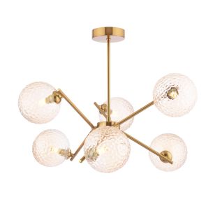 Naron 6 Light Semi-Flush Antique Bronze With Amber Hammered Glass