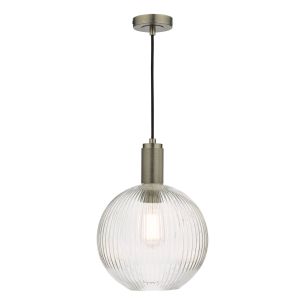 Nikolas Pendant Antique Chrome Ribbed Round Glass 