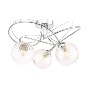 Onawa 3 Light Semi Flush Polished Chrome With Twisted Amber Glass