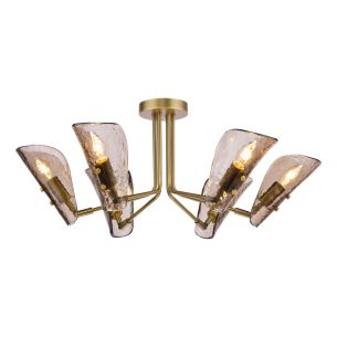Ordelle 6 Light Adjustable Semi-Flush Antique Bronze and Tea Smoked Glass