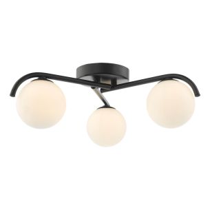 Orlena 3 Light Flush Matt Black and Opal Glass