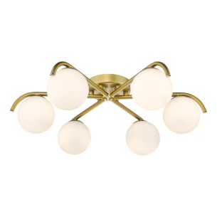 Orlena 6 Light Flush Satin Gold and Opal Glass