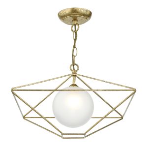 Orsini 1 Light Pendant Antique Gold Opal Glass Shade 