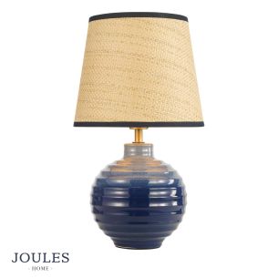 Joules Montacute Twin Pack Table Lamp Blue Ceramic and Matt Antique Brass With Shade