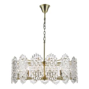 Porthos 15 Light Pendant Antique Brass and Glass