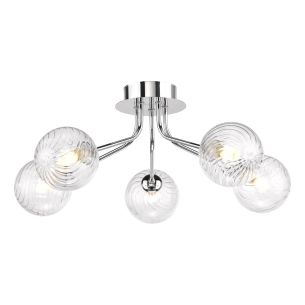Poyen 5 Light Semi-Flush Polished Chrome and Ribbed Glass
