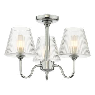 Rimaz 3 Light Bathroom Semi Flush Polished Chrome and Ribbed Glass IP44