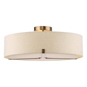 Santino 3 Light Semi-Flush Antique Bronze With Natural Linen Shade