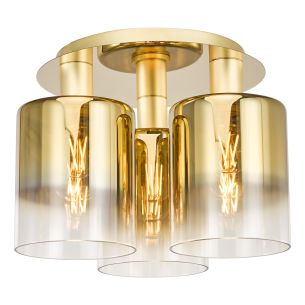 Savannah 3 Light Flush Satin Gold and Gold Ombre Glass