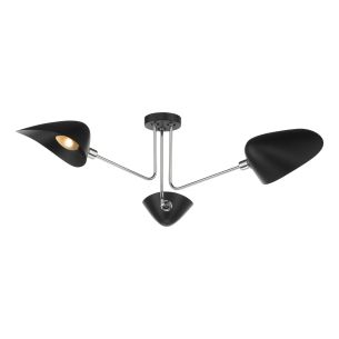 Sebastian 3 Light Semi-Flush Matt Black and Polished Chrome