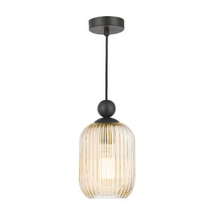Pendant Matt Black with Champagne Ribbed Glass