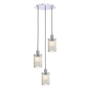 3 Light Cluster Pendant Polished Chrome and Ribbed Glass