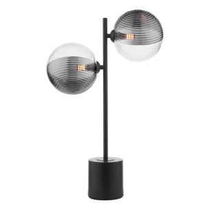 Spiral 2 Light Table Lamp Matt Black With Smoked/Clear Ribbed Glass