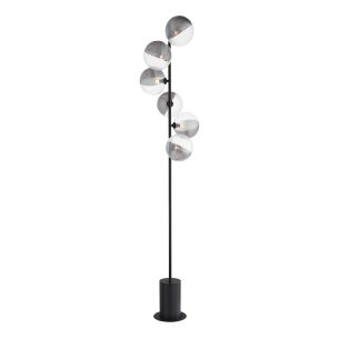 Spiral 6 Light Floor Lamp Matt Black With Smoked/Clear Ribbed Glass