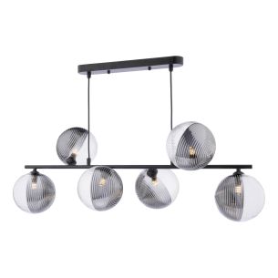 Spiral 6 Light Bar Pendant Matt Black With Smoked/Clear Ribbed Glass