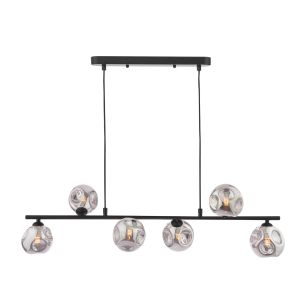 Spiral 6 Light Bar Pendant Matt Black With Closed Organic Smoked Glass