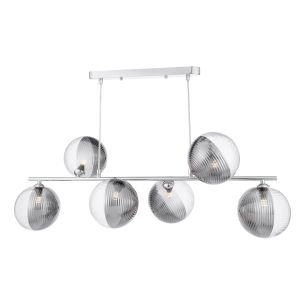 Spiral 6 Light Bar Pendant Polished Chrome With Smoked/Clear Ribbed Glass