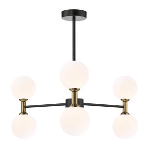 Takara 6 Light Semi-Flush Matt Black and Bronze With Opal Glass