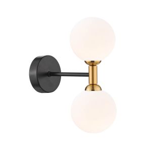 Takara 2 Light Wall Light Matt Black and Bronze With Smoked Glass