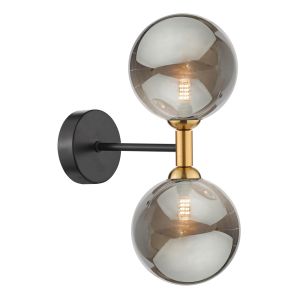 Takara 2 Light Wall Light Matt Black and Bronze With Opal Glass