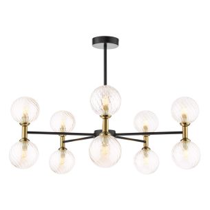 Takara 10 Light Semi-Flush Matt Black and Bronze With Twisted Amber Glass